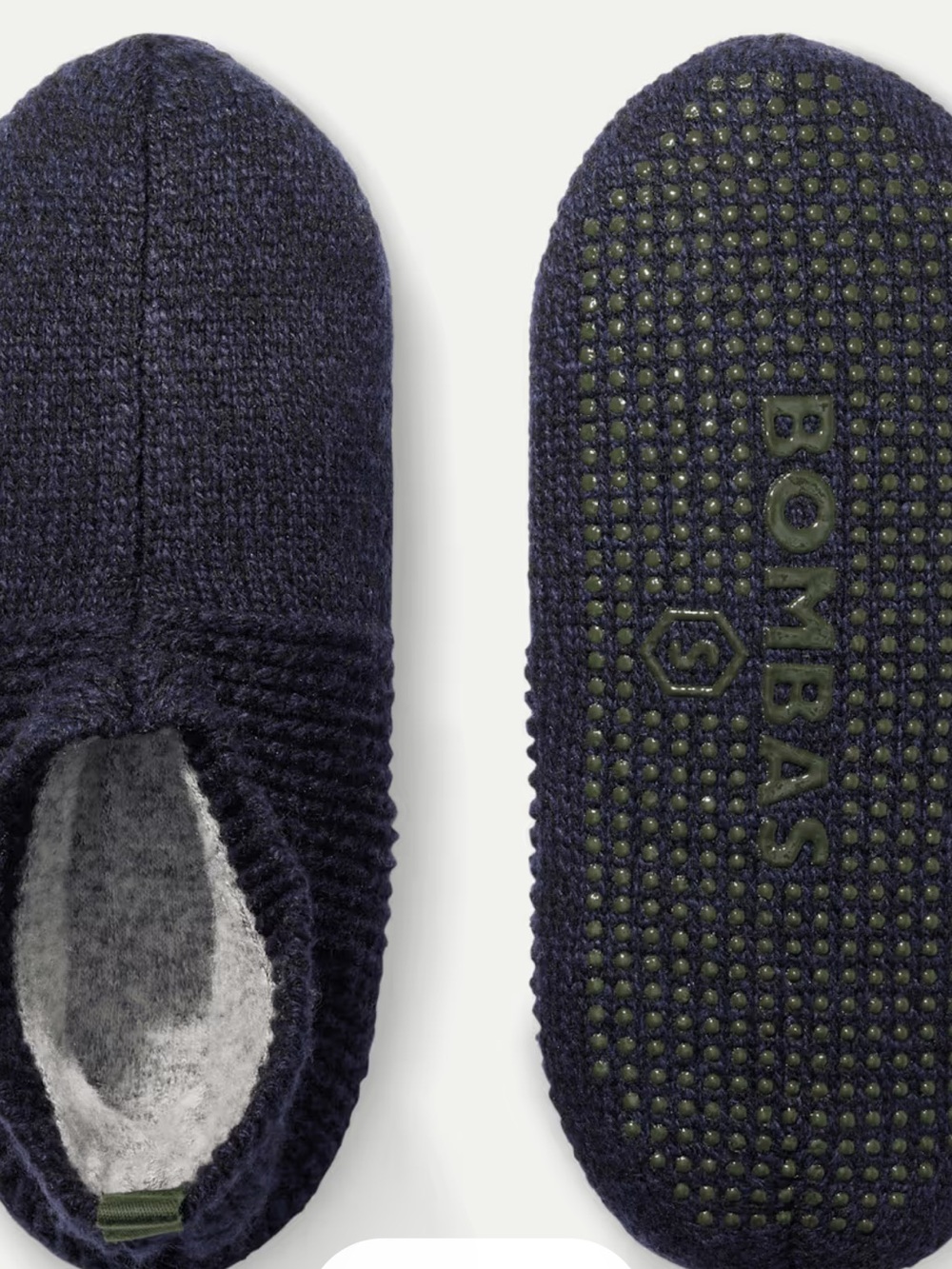 Bombas Navy men’s large (10-12.5) gripper slippers